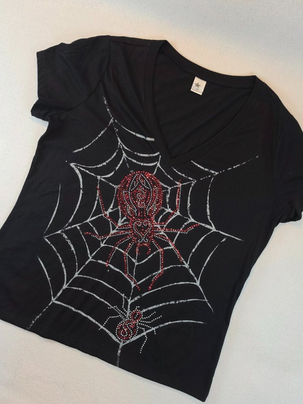 Black Rhinestone Spider Web Top Plus Size 2X Goth Spooky Shirt ACT Size 1x